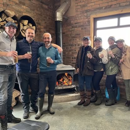 Post-shoot drinks at Elliott Clays lodge — celebrating a great day, Birkhill Castle, Fife