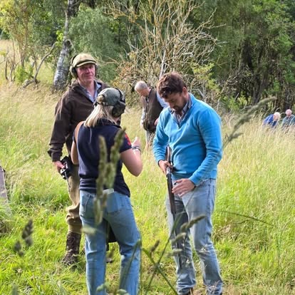 One-to-one shotgun tuition at Elliott Clays — instructor and student, Birkhill Estate