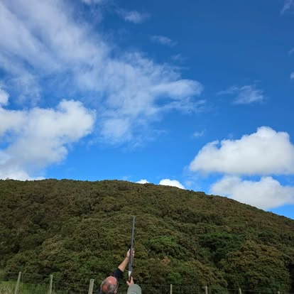 Simulated driven game at Elliott Clays — gun on a high bird, Birkhill Castle Estate