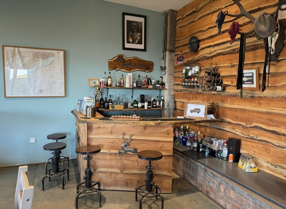 The bar at Elliott Clays lodge, Birkhill Castle Estate