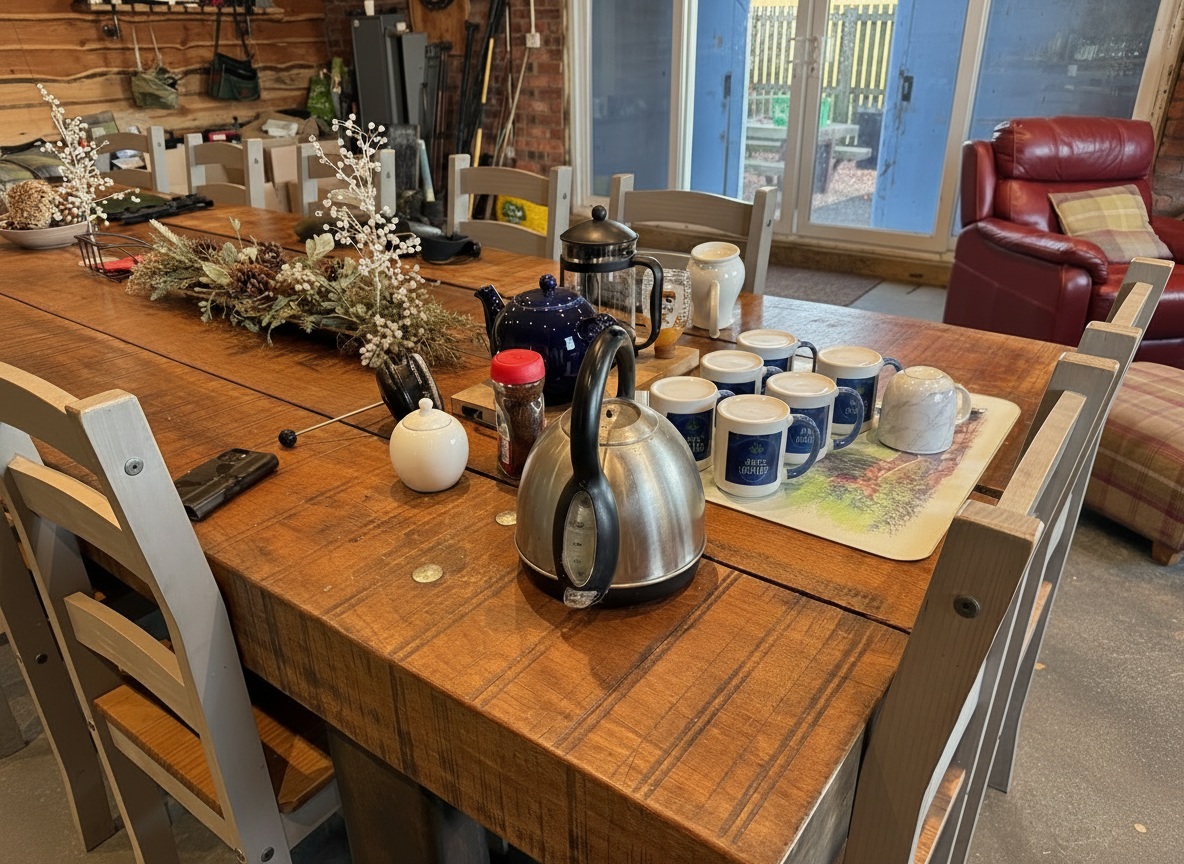 Breakfast at the lodge before the shoot — Elliott Clays, Birkhill Estate